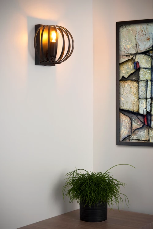 Lucide MANUELA - Lámpara de pared - 1xE14 - Negro - ambiente 1